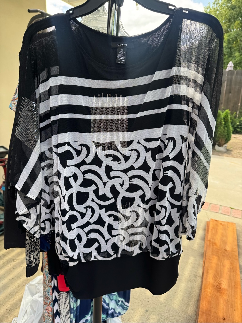 Alfani Black and White Geometric & Stripe Tunic